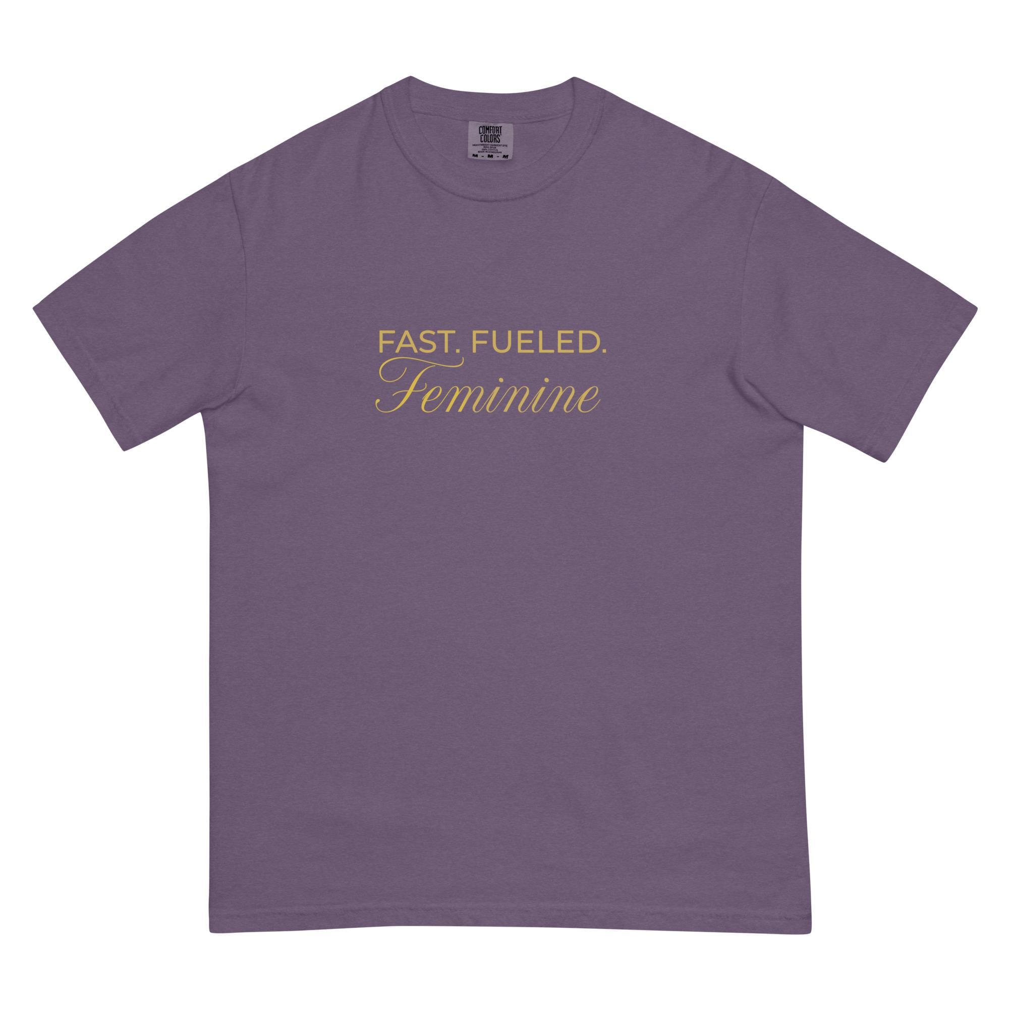 FAST FUELED Feminine Car T-Shirt Women, Garment Dyed Racing Tee, Car Lover Gift Girlfriend, Petrolhead Birthday Present Her, MotorCreed