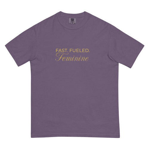 FAST FUELED Feminine Car T-Shirt Women, Garment Dyed Racing Tee, Car Lover Gift Girlfriend, Petrolhead Birthday Present Her, MotorCreed