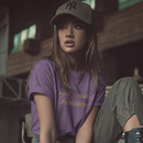 Fast Fueled Tee — MotorCreed women's car enthusiast t-shirt, worn (Grape)