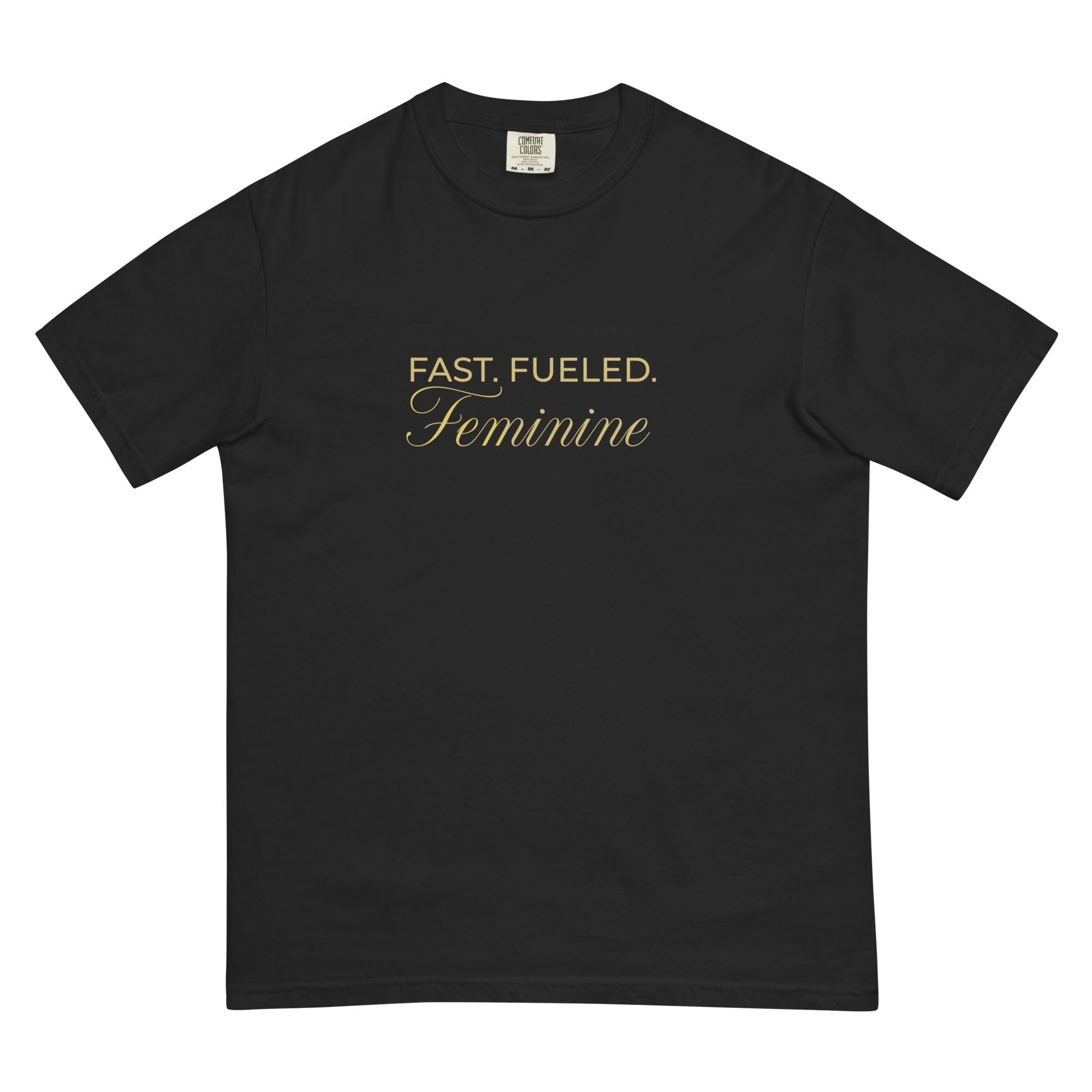 FAST FUELED Feminine Car T-Shirt Women, Garment Dyed Racing Tee, Car Lover Gift Girlfriend, Petrolhead Birthday Present Her, MotorCreed