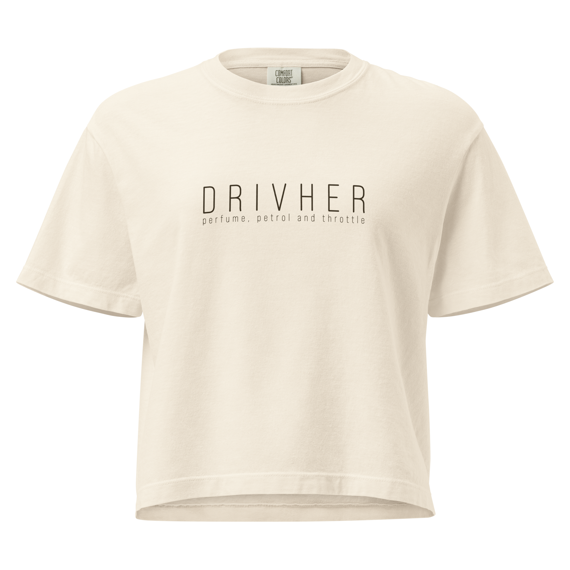 DrivHer Tee — MotorCreed women's car enthusiast t-shirt, Ivory