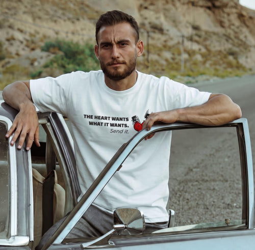 Car Enthusiast T-Shirt Men, Heart Wants What It Wants Send It Racing Quote Tee, Petrolhead Boyfriend Gift, Gearhead Birthday, MotorCreed