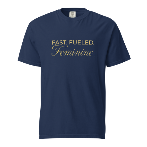 Fast Fueled Tee — MotorCreed women's car enthusiast t-shirt, True Navy