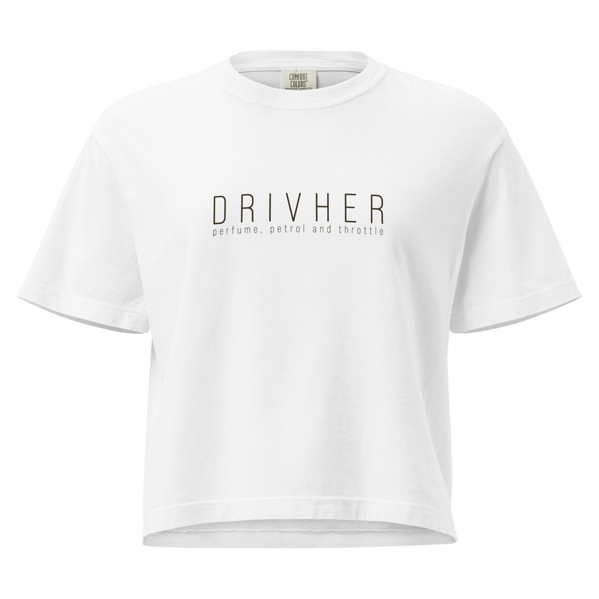 DrivHer Tee — MotorCreed women's car enthusiast t-shirt, White