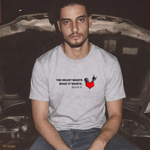 Car Enthusiast T-Shirt Men, Heart Wants What It Wants Send It Racing Quote Tee, Petrolhead Boyfriend Gift, Gearhead Birthday, MotorCreed
