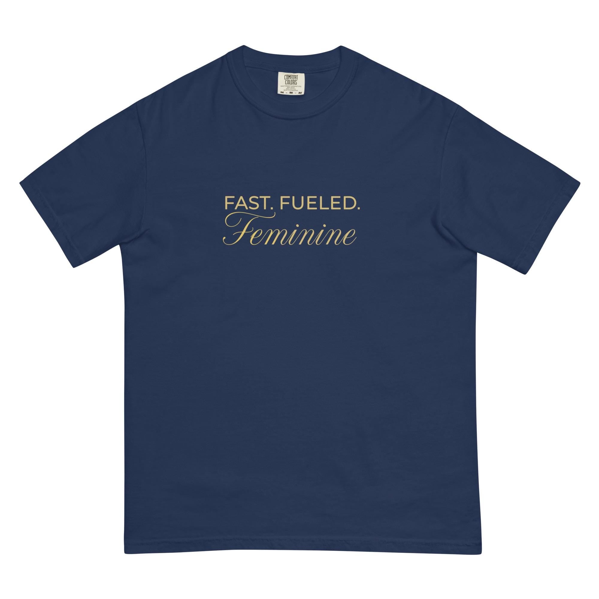 FAST FUELED Feminine Car T-Shirt Women, Garment Dyed Racing Tee, Car Lover Gift Girlfriend, Petrolhead Birthday Present Her, MotorCreed
