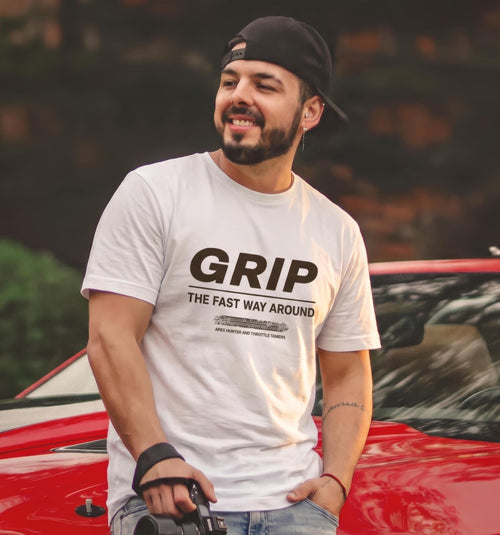 Grip The Fast Way Around T-Shirt Men, Racing Slogan Design, Petrolhead Gift Boyfriend, Car Enthusiast Birthday Present, MotorCreed Apparel