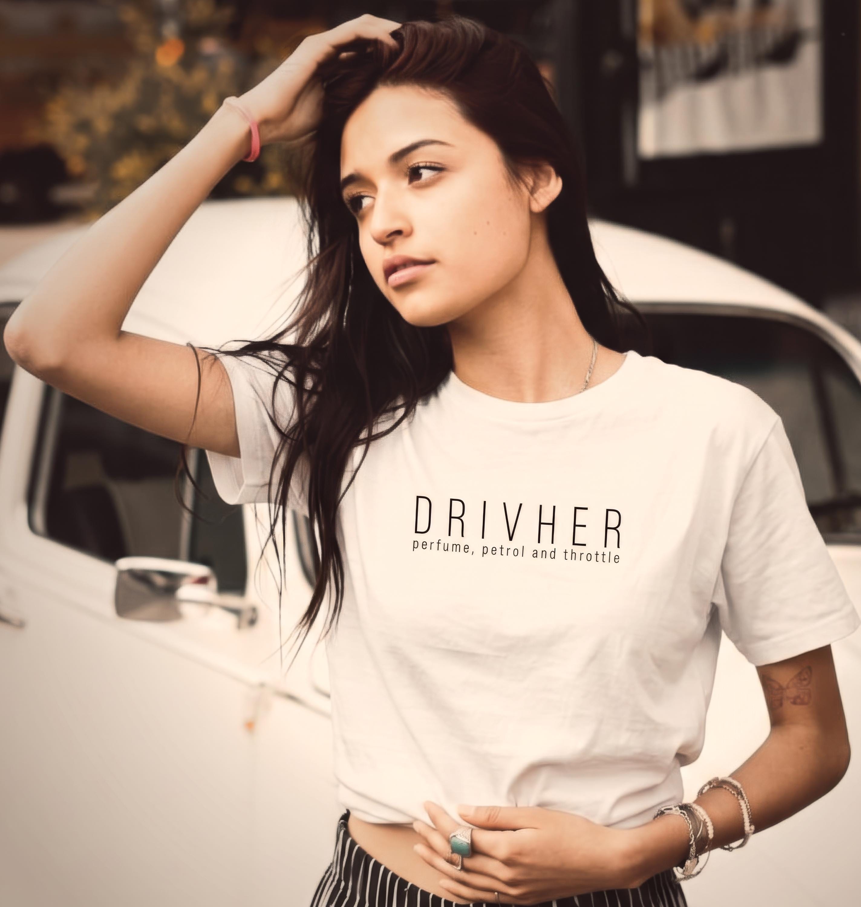 Car Enthusiast T-Shirt Women, DrivHer Minimalist Racing Tee, Petrolhead Gift Girlfriend, Gearhead Car Birthday Gift, MotorCreed Apparel