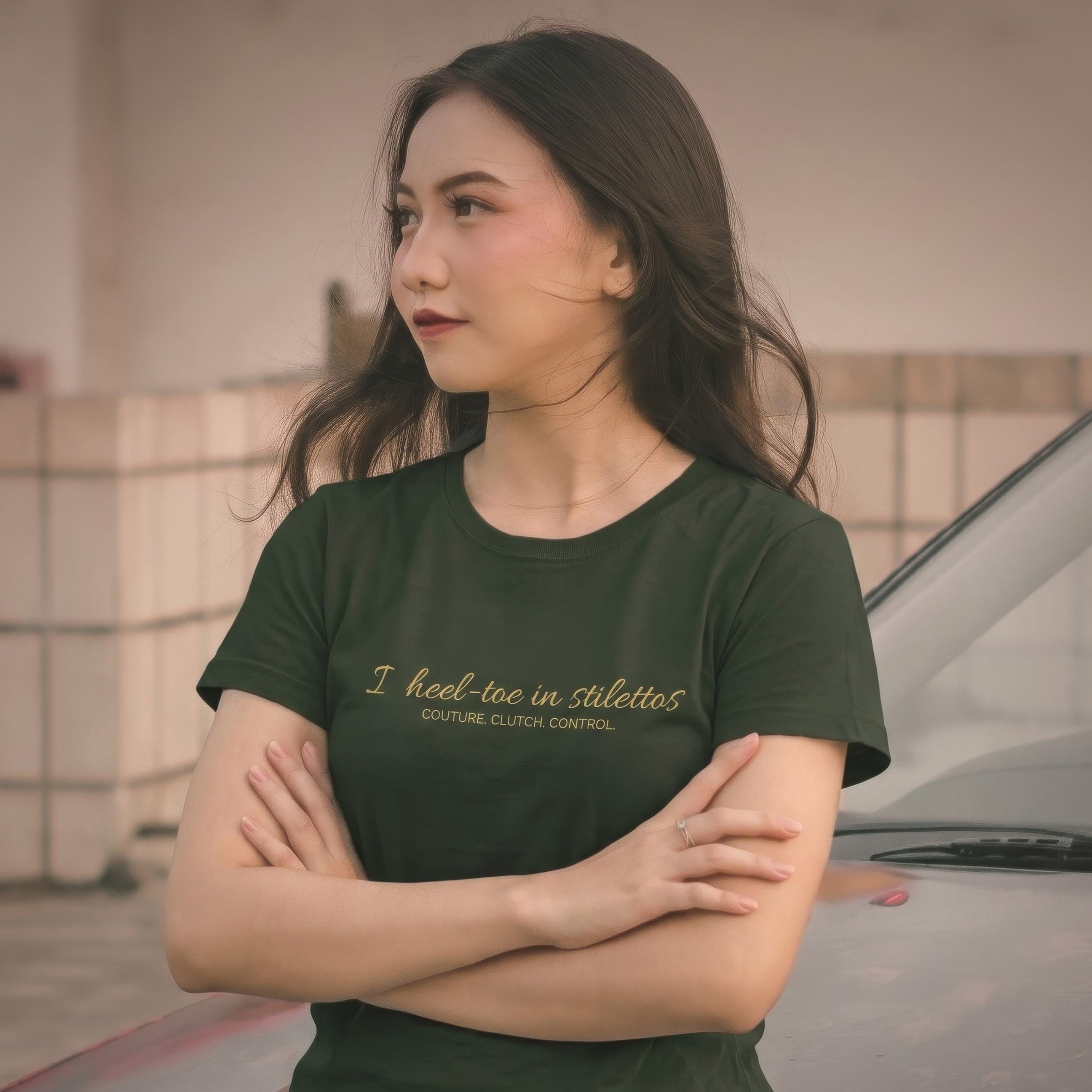 Car Enthusiast T-Shirt Women, Heel-Toe in Stilettos Racing Quote Tee, Petrolhead Gift for Her, Gearhead Car Girl Birthday Gift, MotorCreed