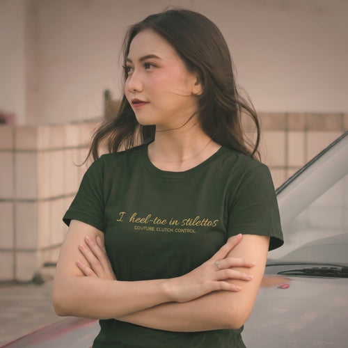 Car Enthusiast T-Shirt Women, Heel-Toe in Stilettos Racing Quote Tee, Petrolhead Gift for Her, Gearhead Car Girl Birthday Gift, MotorCreed