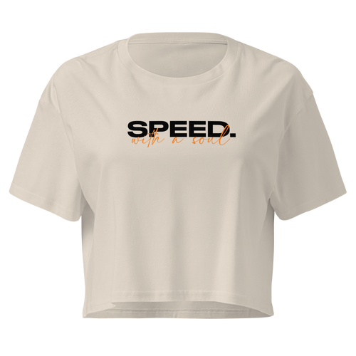 Speed With A Soul Crop Top — MotorCreed women's car enthusiast crop top, Bone