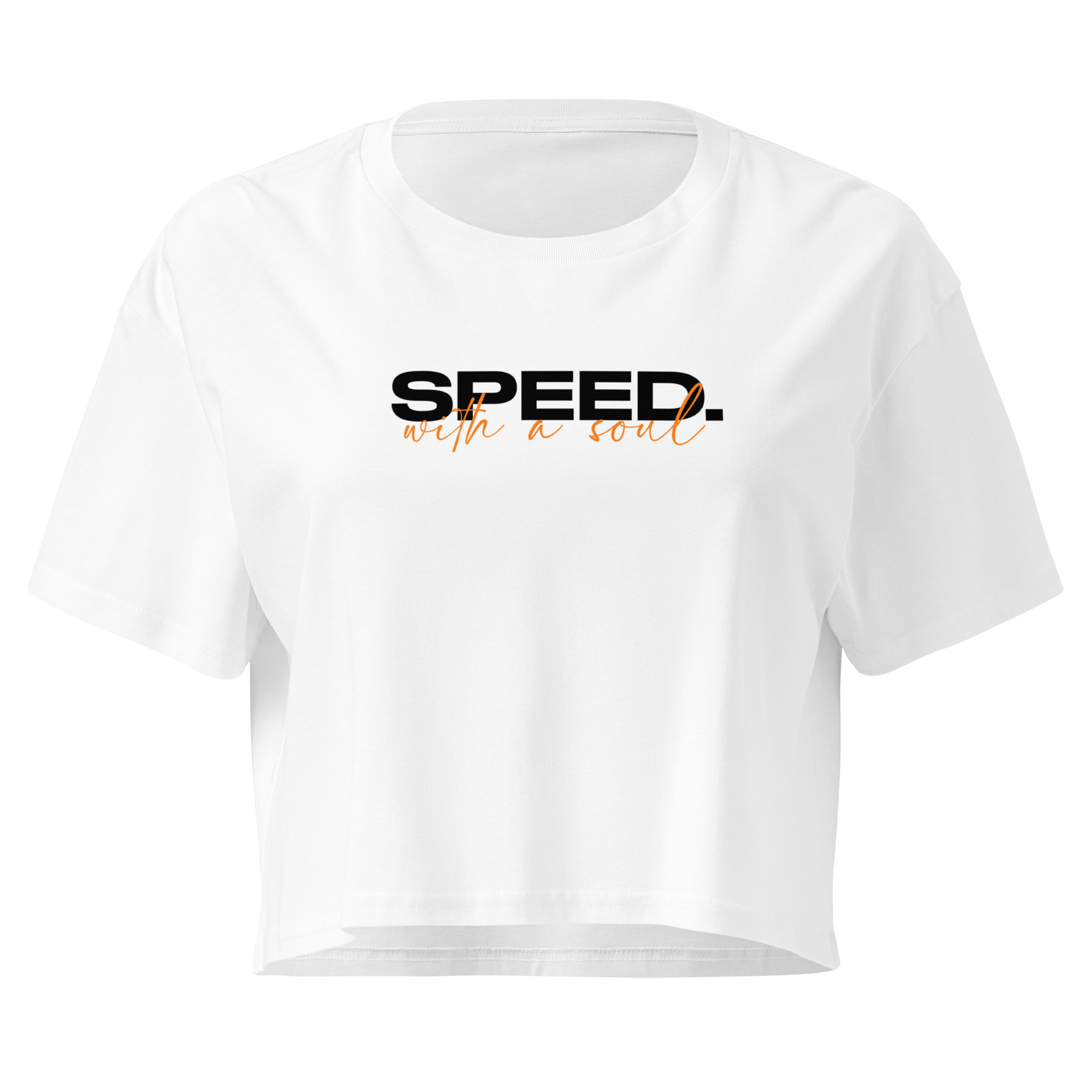 Speed With A Soul Crop Top — MotorCreed women's car enthusiast crop top, White