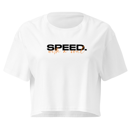 Speed With A Soul Crop Top — MotorCreed women's car enthusiast crop top, White