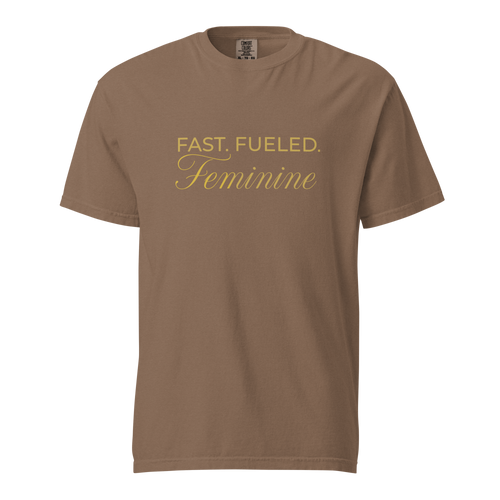Fast Fueled Tee — MotorCreed women's car enthusiast t-shirt, Espresso