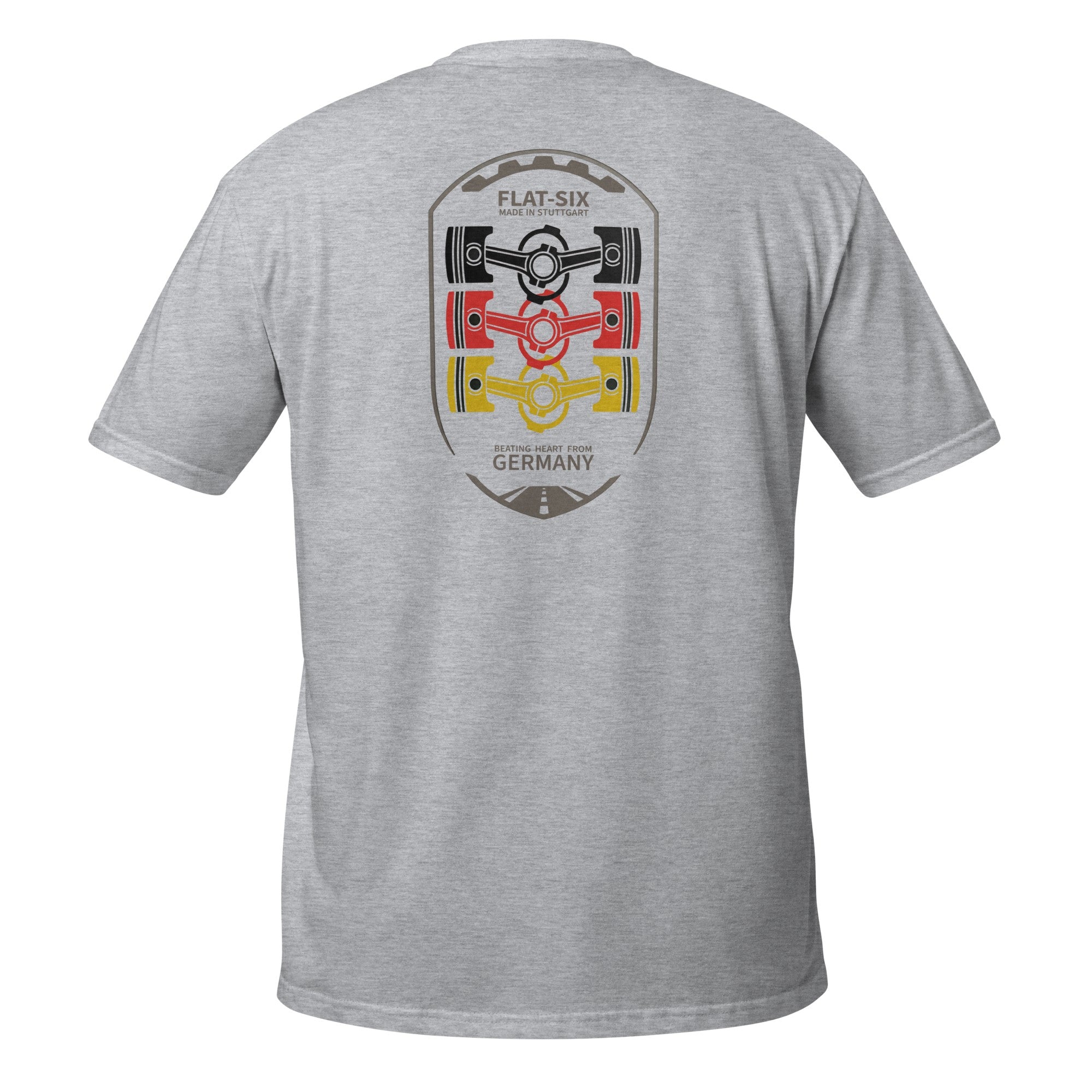 Flat-Six Society Tee — MotorCreed car enthusiast t-shirt, back print, Sport Grey