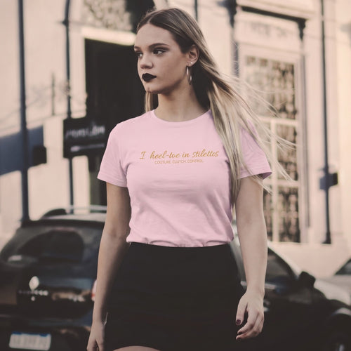 Heel-Toe in Stilettos Tee — MotorCreed women's car enthusiast t-shirt, worn