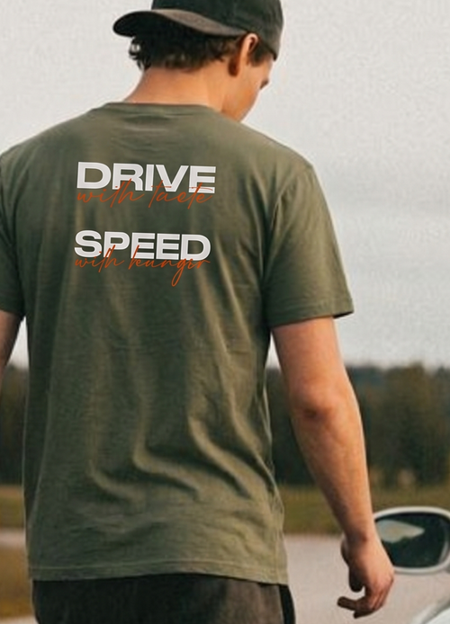 Drive With Taste Manifesto Tee — MotorCreed car enthusiast t-shirt, worn