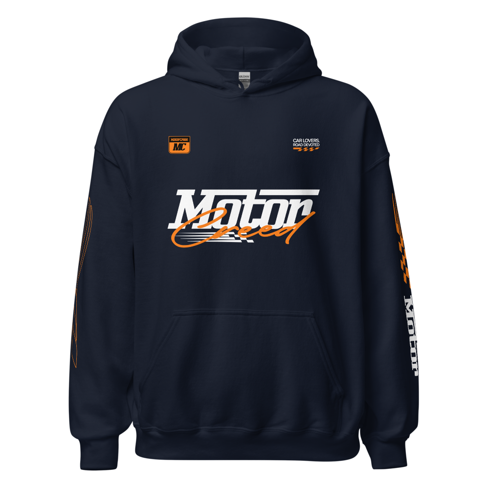 Racing Team Hoodie — MotorCreed car enthusiast hoodie, Navy