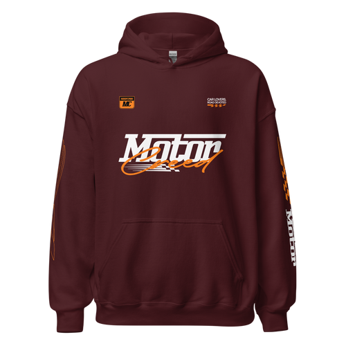 Racing Team Hoodie — MotorCreed car enthusiast hoodie, Maroon