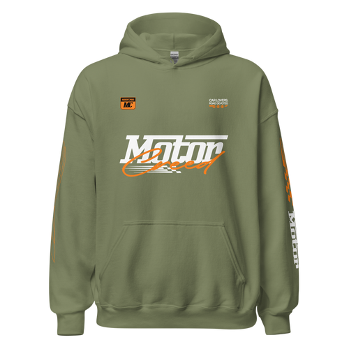 Racing Team Hoodie — MotorCreed car enthusiast hoodie, Military Green