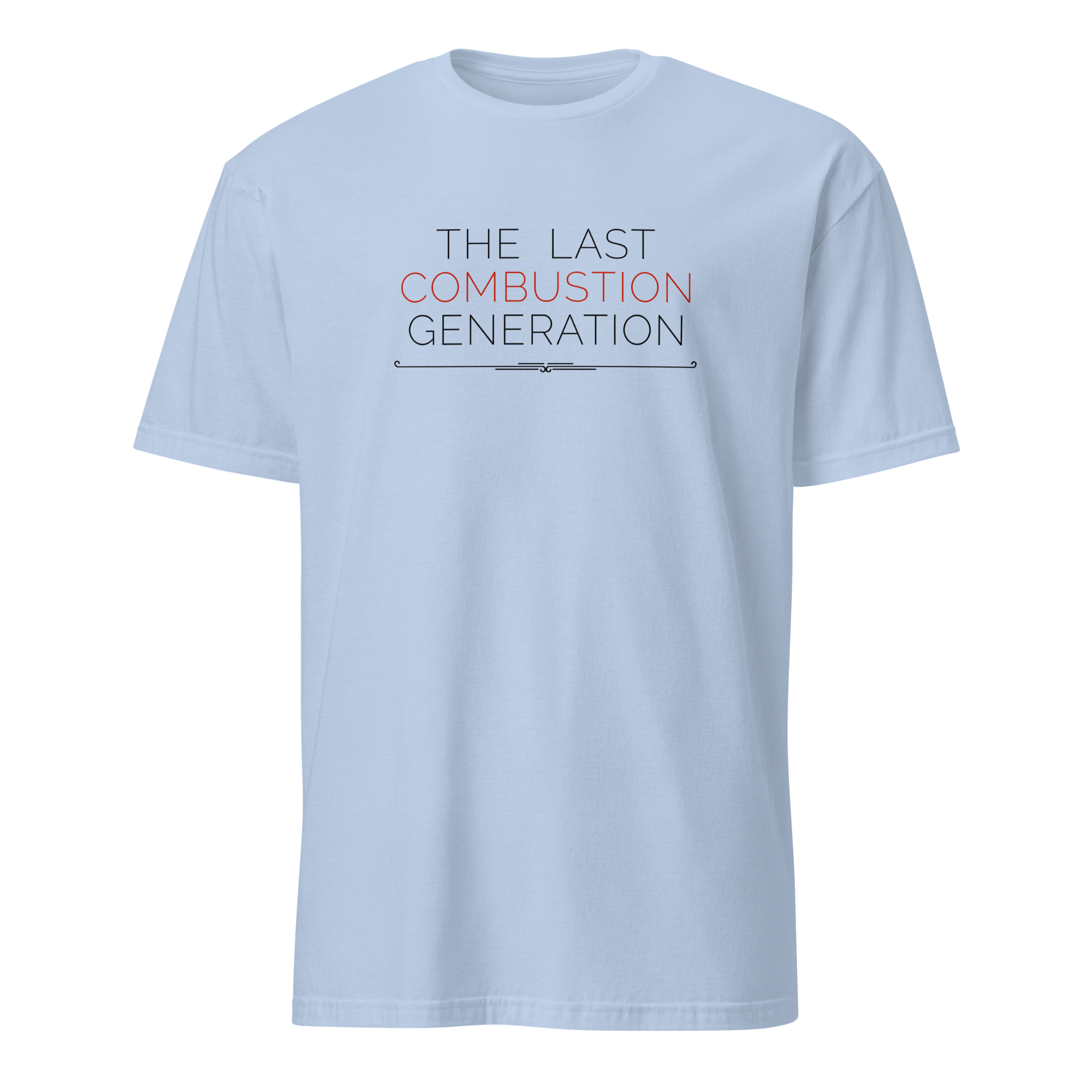 The Last Combustion Generation Tee — MotorCreed car enthusiast t-shirt, Light Blue