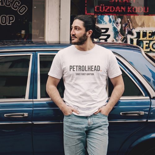 Petrolhead Since First Ignition Tee — MotorCreed car enthusiast t-shirt, worn