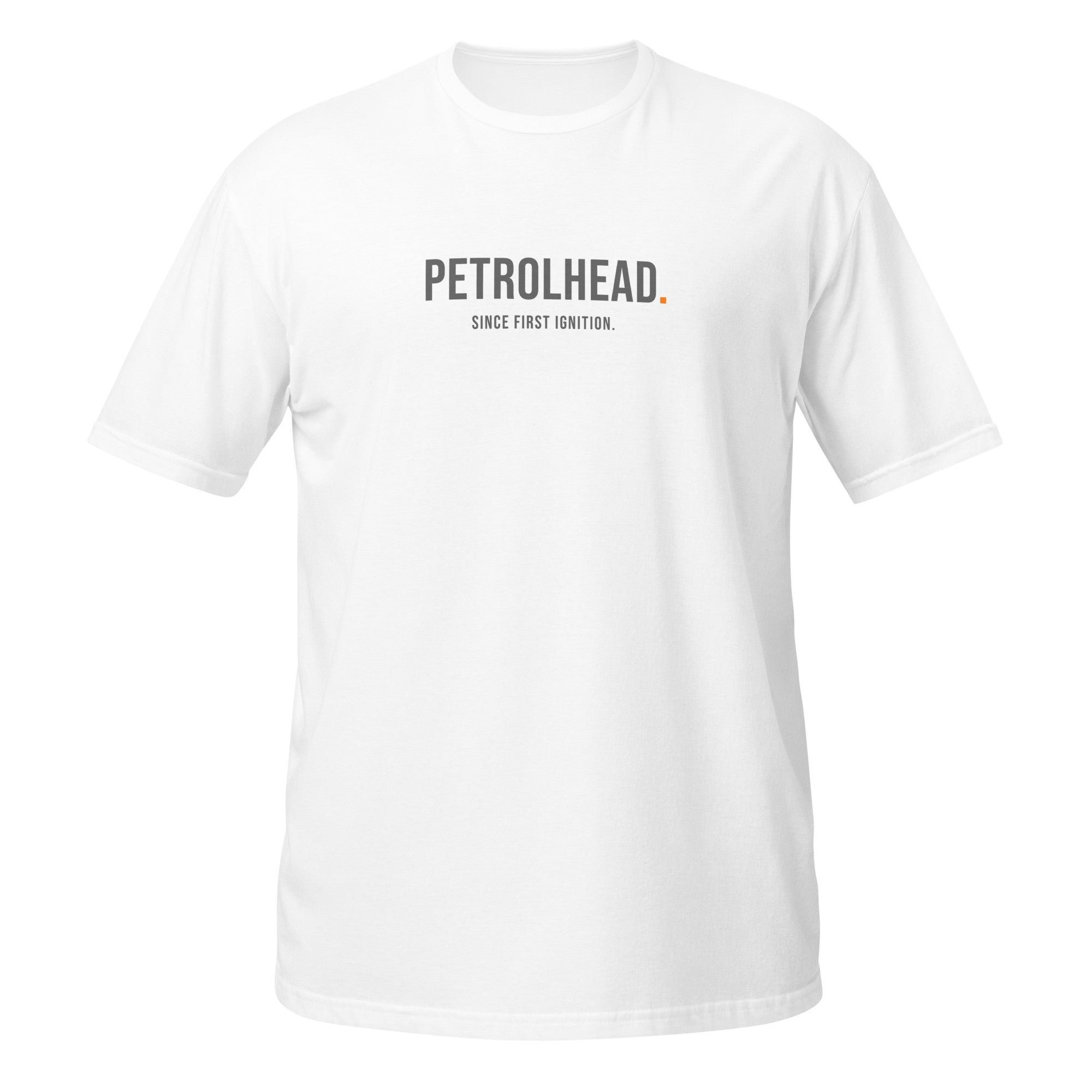 Petrolhead Since First Ignition Tee — MotorCreed car enthusiast t-shirt, White