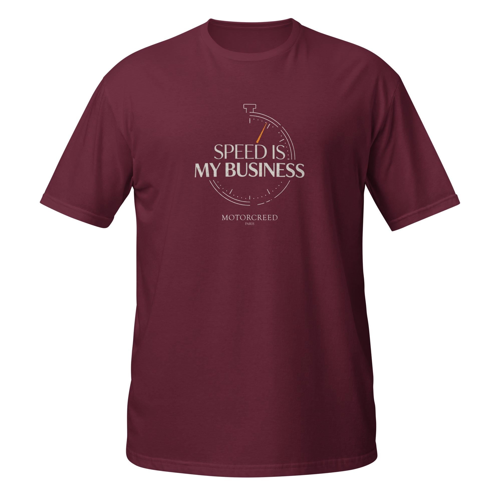 Speed Is My Business Tee — MotorCreed car enthusiast t-shirt, Maroon