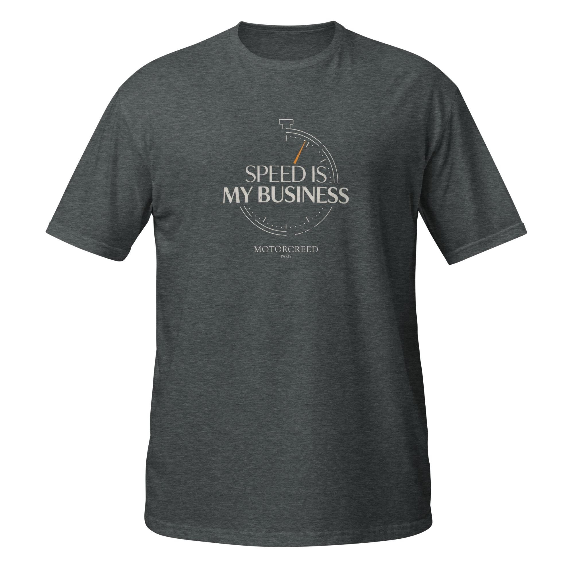 Speed Is My Business Tee — MotorCreed car enthusiast t-shirt, Dark Heather