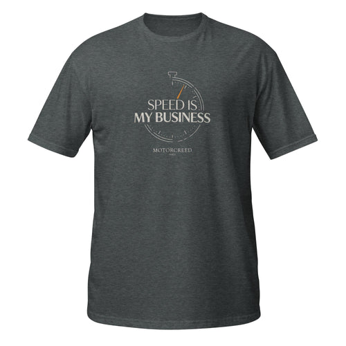 Speed Is My Business Tee — MotorCreed car enthusiast t-shirt, Dark Heather