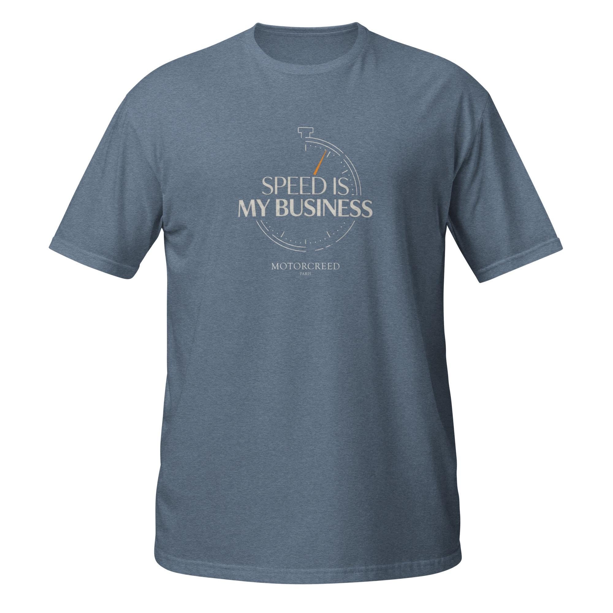 Speed Is My Business Tee — MotorCreed car enthusiast t-shirt, Heather Indigo