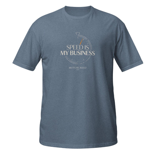 Speed Is My Business Tee — MotorCreed car enthusiast t-shirt, Heather Indigo