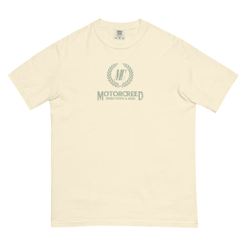 MotorCreed Crest Tee — car enthusiast t-shirt, Ivory