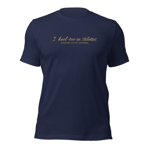 Heel-Toe in Stilettos Tee — MotorCreed women's car enthusiast t-shirt, Navy