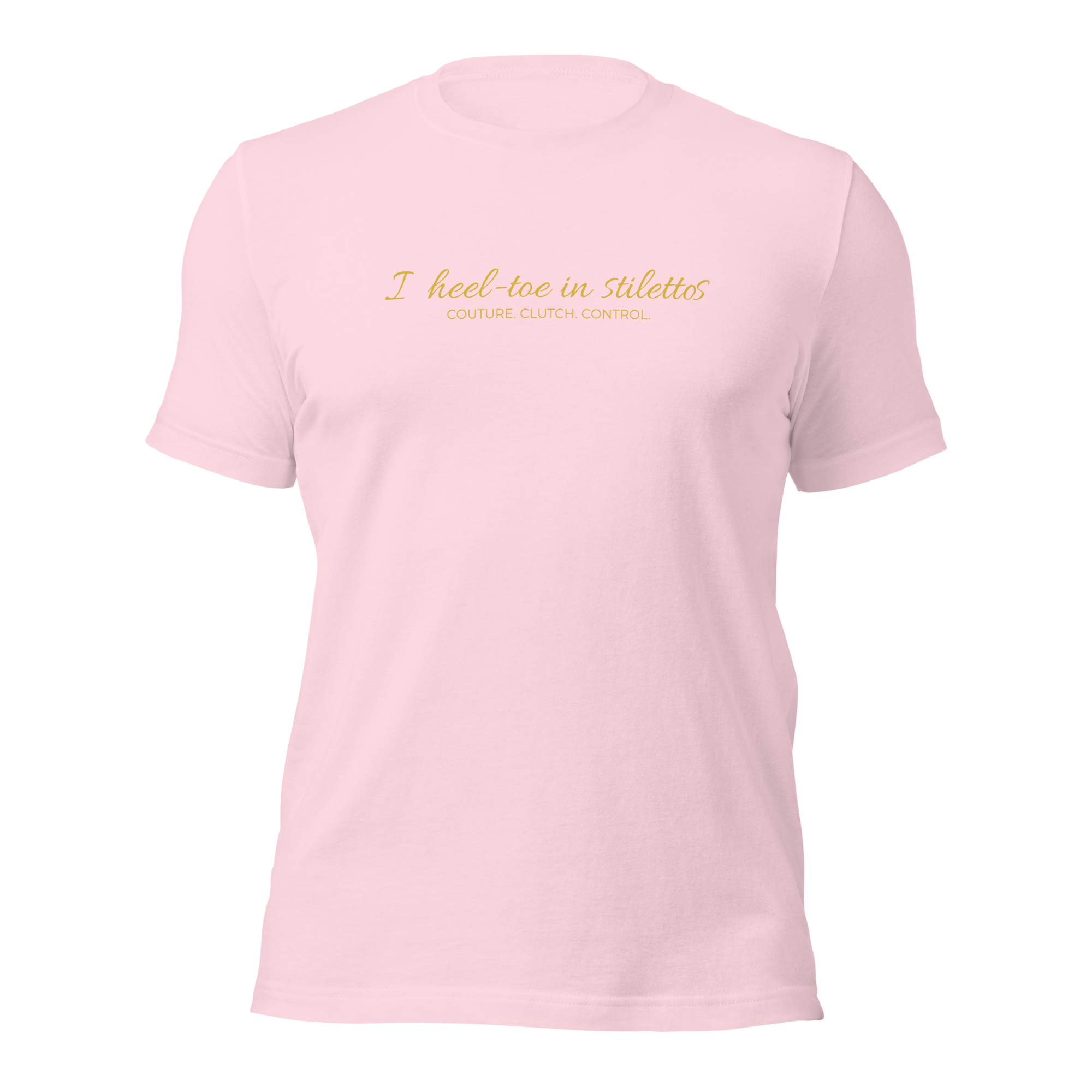 Heel-Toe in Stilettos Tee — MotorCreed women's car enthusiast t-shirt, Soft Pink