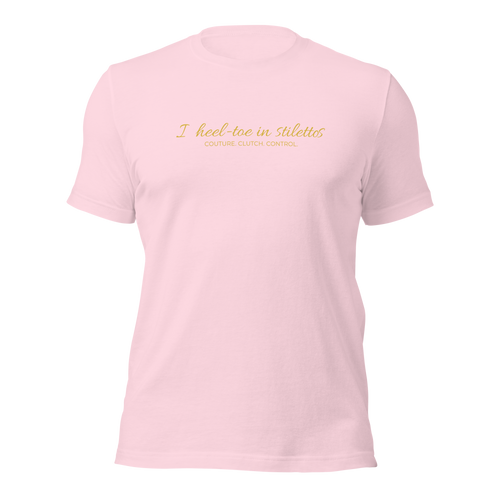 Heel-Toe in Stilettos Tee — MotorCreed women's car enthusiast t-shirt, Soft Pink