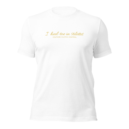 Heel-Toe in Stilettos Tee — MotorCreed women's car enthusiast t-shirt, White